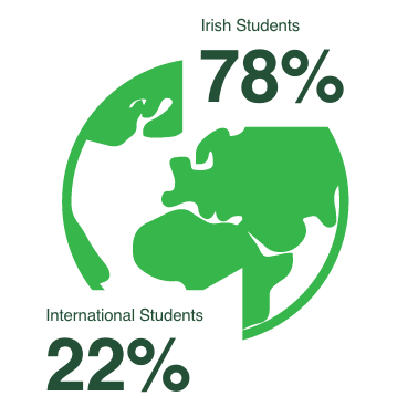Irish students 78%, international students 22%